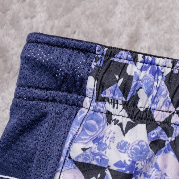 Nike Dry Fit Tempo Lined Running Shorts Purple Flowers Navy Blue Womens Size L - Picture 10 of 12